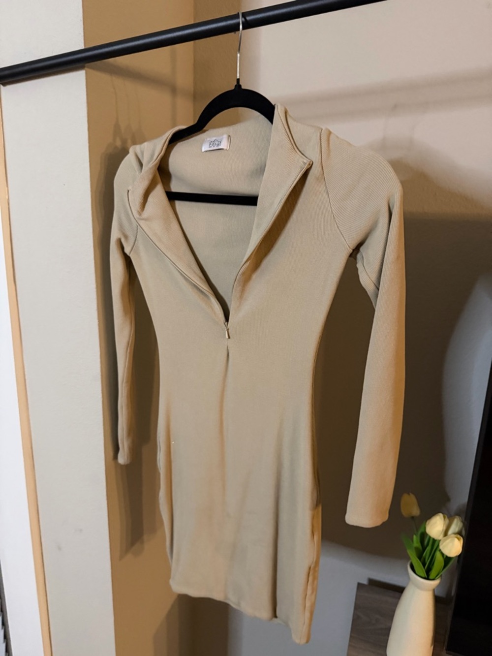 Oh Polly Beige Long Sleeve Dress - Picture 2 of 2